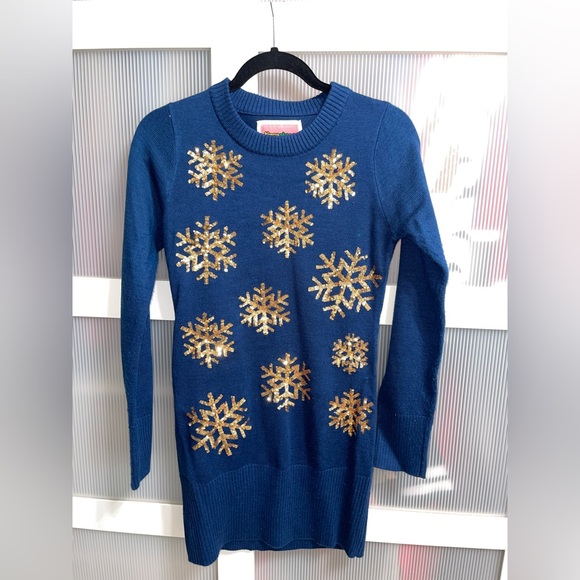 Tipsy Elves Dresses & Skirts - Women’s XS Tipsy Elves Navy Blue Gaudy Garland Christmas Sweater Dress